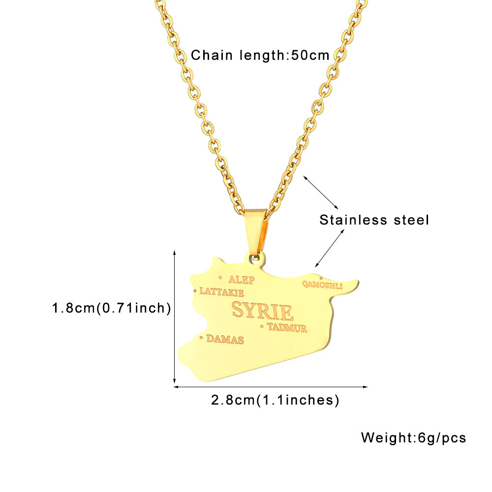 Edelstahl-Halskette mit Karte und Flagge der Syrischen Freien Armee für Männer und Frauen, Paar-Pullover-Kette, Zubehör_voghion.com