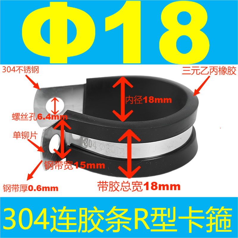 304 acero inoxidable tira de goma garganta tipo R tubo de agua fijo abrazadera de alambre de cable de alambre de tubo de acero inoxidable abrazadera de amortiguación