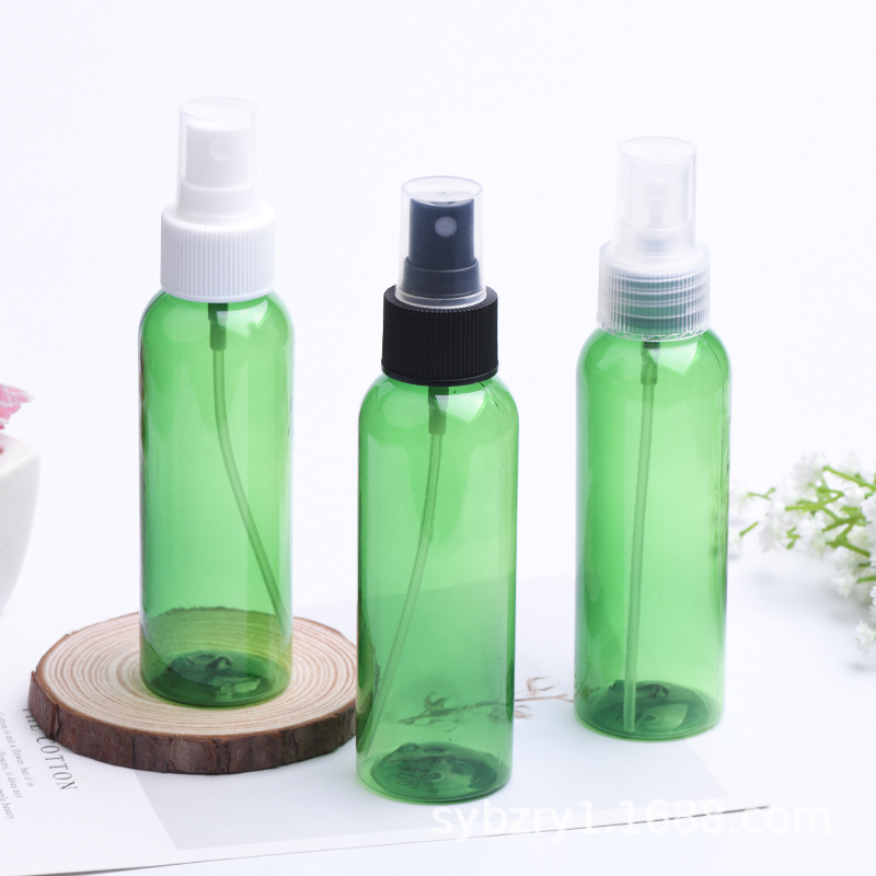 厂家现货 半罩喷头100ml圆肩赵绿 透光 塑料分装瓶防晒喷雾头细雾