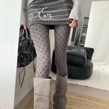 菱格连裤袜女春秋款复古英伦风棋盘格辣妹显瘦打底裤日系提花袜裤