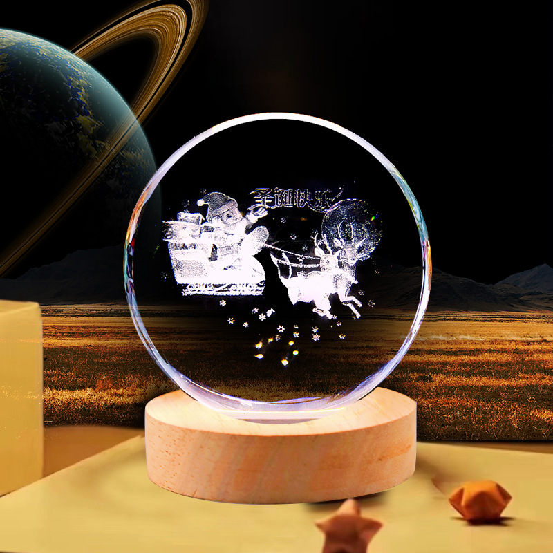 Bola de cristal luminosa grabada con láser, recargable por USB, luz nocturna, adorno para dormitorio, regalo navideño para niñas