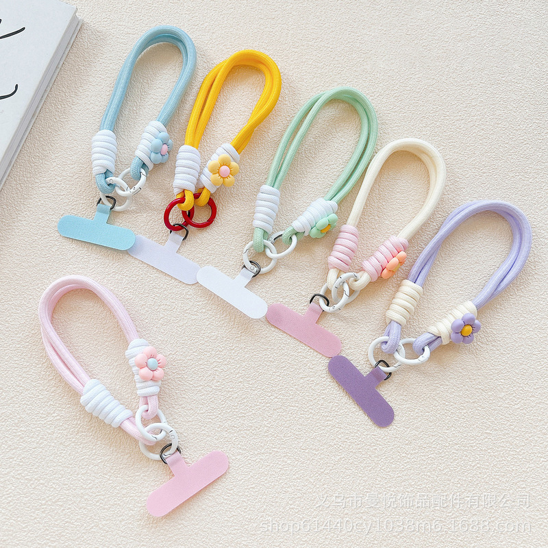 New ins-style macaron-colored floral woven phone lanyard, multifunctional short hand-held strap with clip for bag hanging New ins-style macaron-colored floral woven phone lanyard, multifunctional short hand-held strap with clip for bag hanging