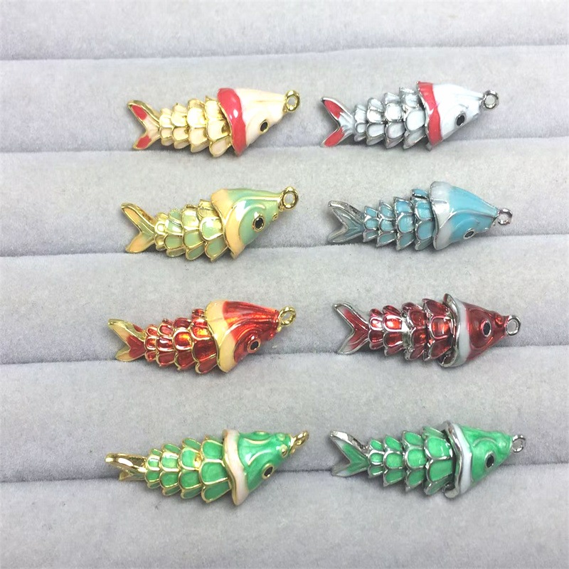 跨境热销铜镀真金滴油金鱼锦鲤吊坠 diy项链服饰耳环饰品配件批发