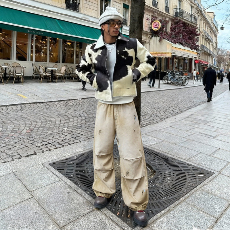 Jie Zhan Men's Clothing | Hand-Painted Washed Parachute Pants 26 Spring/Summer New Vintage Distressed Full Cotton Jogger Workwear Casual Pants