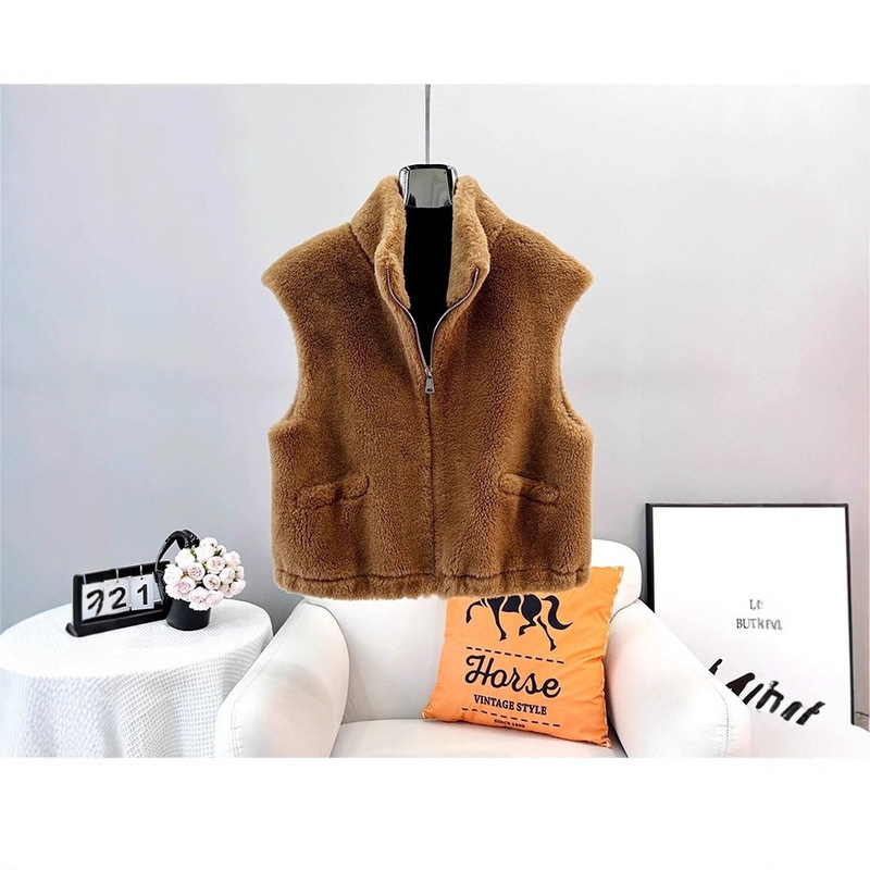 European Pure Lamb Fur One-Piece Stand-Up Collar Short Vest 2025 Autumn and Winter New Fur Women's Jacket