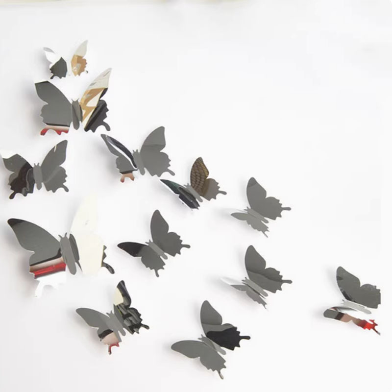 Transfronterizos 12 conjuntos de mariposas espejo PET 3D mariposas simulación boda festivales DIY pegatinas de pared decorativas