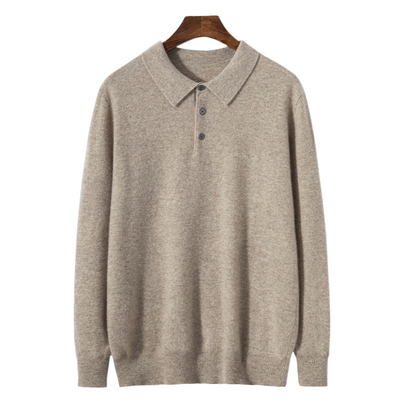 POLO collar mountain cashmere sweater men's 2023 autumn and winter business casual pullover high-end men's knitted bottoming shirt
