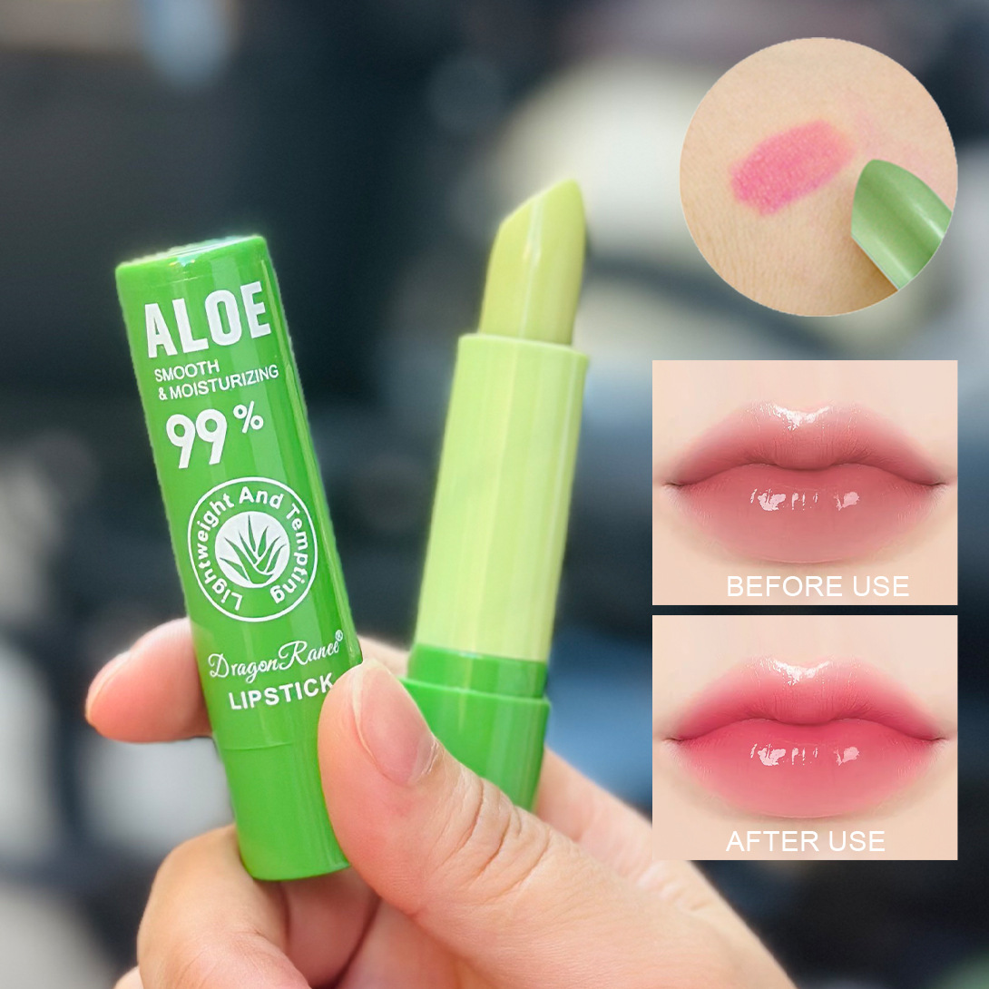Foreign Trade Cross-Border Dragonranee Aloe Vera Lipstick Color Changing Lip Balm Temperature Changing Repair Moisturizing Waterproof Anti-Drying