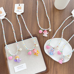 Korean-style children's cartoon little angel beaded necklace little girl princess handmade cute color round beads neck chain jewelry
