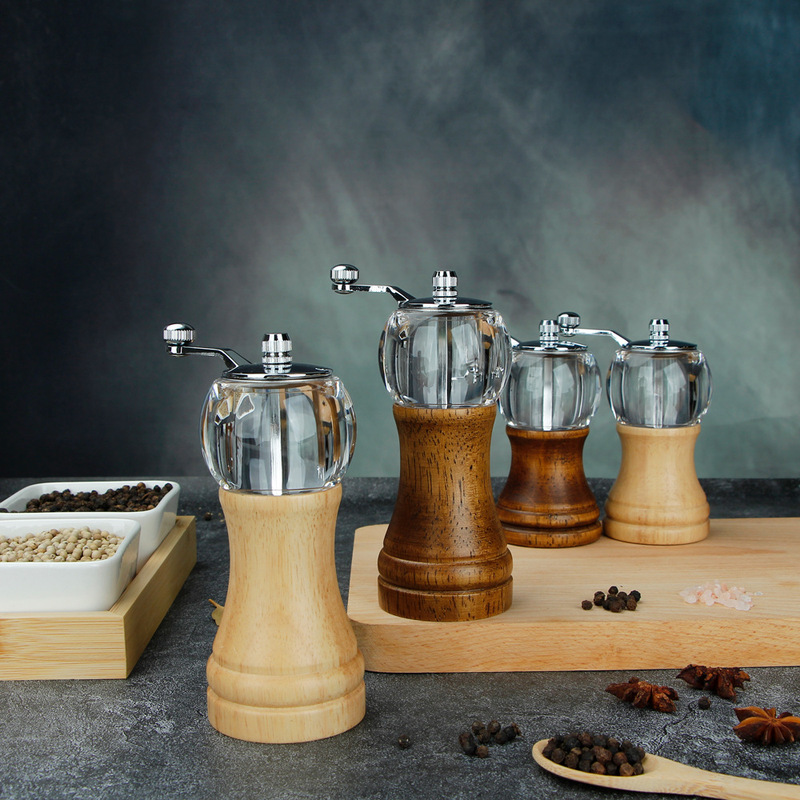 Hand-Cranked Solid Wood Acrylic Pepper and Pepper Grinder Adjustable Thickness Coffee Grinder
