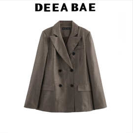 DEEABAE 2025春季新品女装 羊毛混纺修身双排扣西装外套 9901261