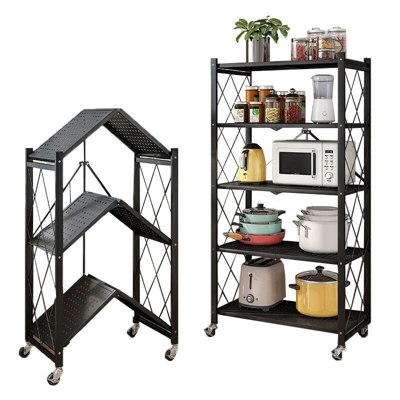 Estante plegable de cocina de instalación gratuita Estante de almacenamiento doméstico multicapa de piso a techo Estante de almacenamiento para ollas, horno, microondas, estante de almacenamiento