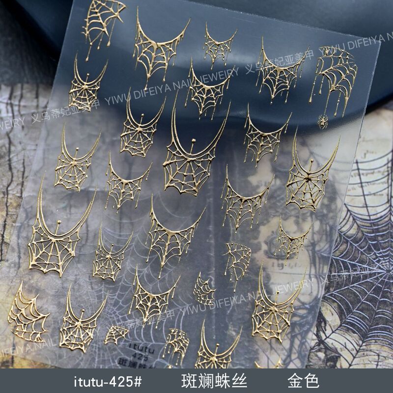 马眼蜘蛛美甲贴纸新款万圣节暗黑风七彩蜘蛛浮雕背胶跨境指甲饰品|undefined