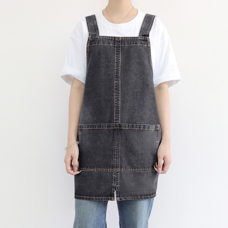 Cross-Border Washed Denim Apron Japanese Style Apron Floral Art Nail Art Art Student Kitchen Household Workwear Custom Wholesale