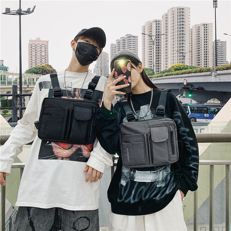 Nueva moda de la calle de los hombres y de las mujeres del bolso del chaleco hip hop táctico funcional mochila de herramientas bolsa de pecho de la motocicleta Hong Kong estilo bolsa de hombro