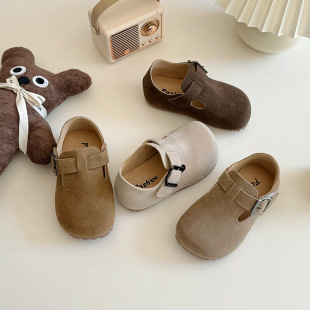 Children's Birkenth Shoes 2025 Spring and Autumn New Korean Style Girl's Fashionable Small Leather Shoes Boy's Vintage Beans Shoes Single-layer Shoes