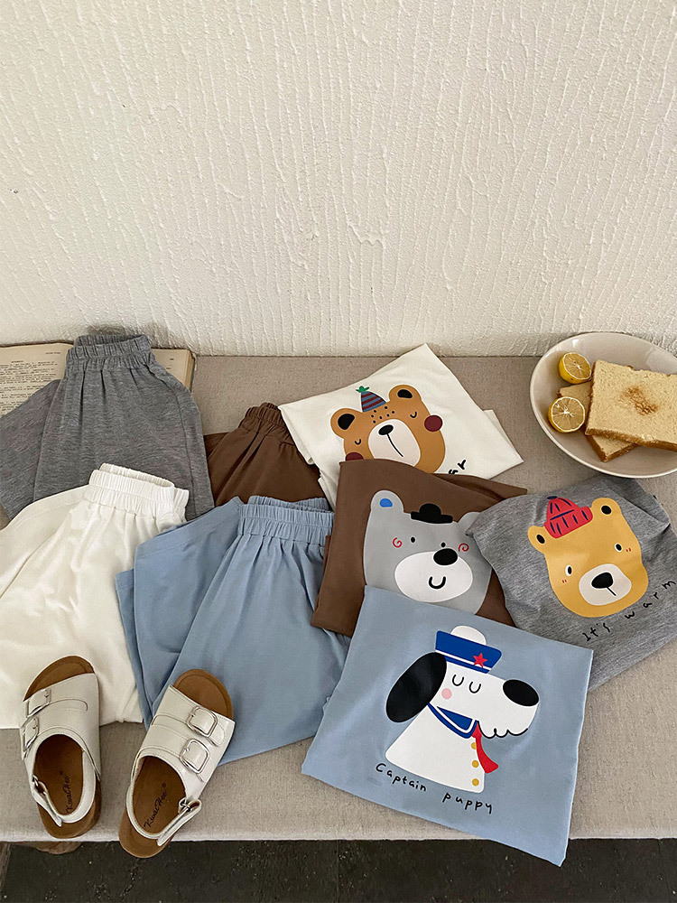 Pijamas para niños, ropa para el hogar para niños, traje de manga corta, ropa de verano para niños de mediana edad, ropa de verano para niños de sección delgada, ropa suelta para niños