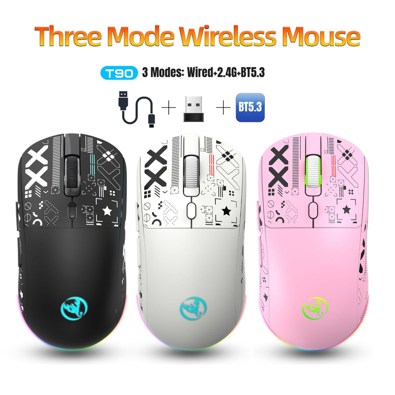 Three-Mode Silent Wireless Mouse 2.4G/Wired/Bt5.3 Water Transfer Printing 3600Dpi Rechargeable Gaming Mouse in Stock