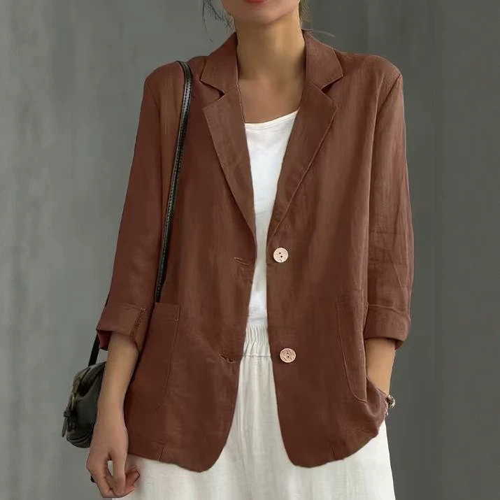 New women's clothing: vintage artistic pure cotton washed long-sleeve blazer, loose fit, slimming, single-breasted, thin style for spring and autumn New women's clothing: vintage artistic pure cotton washed long-sleeve blazer, loose fit, slimming, single-breasted, thin style for spring and autumn