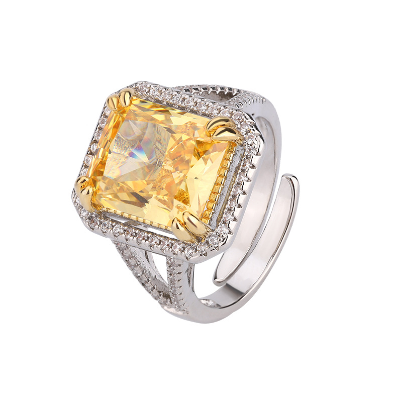 2024 nueva joyería Zhuang Shengsheng, diamante con alto contenido de carbono, flor de hielo, diamante amarillo cortado, traje de moda con incrustaciones de cobre 10*14-10*12