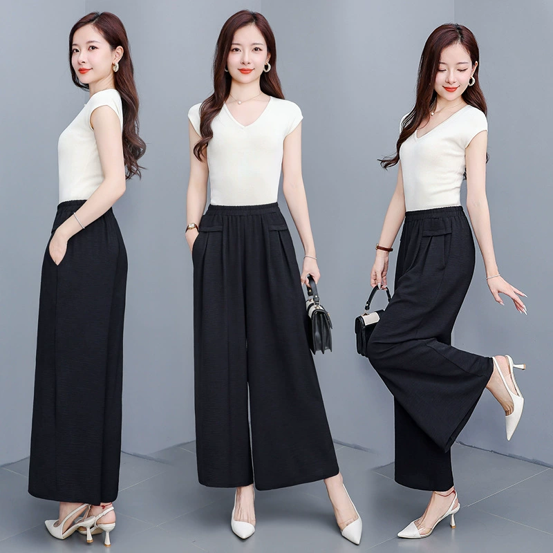 2025 новые свободные широкие брюки юбка весной и летом тонкая женская мода с высокой талией с тонким подвеской юбки