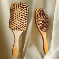 Bamboo Meridian Massage Comb Head Large Board Comb Wooden Comb Anti-static Durable Carbonized Teeth Elastic Air Cushion Comb Wholesale