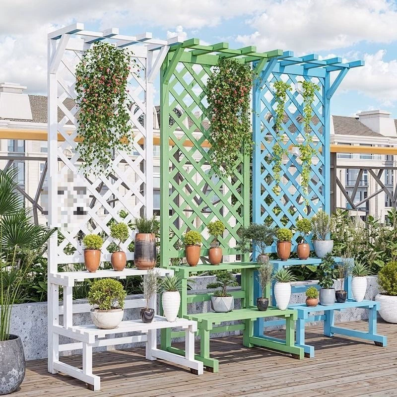 Забор для огорода, уличная перегородка, ландшафтный дизайн, посадка цветов на балконе, ступенчатая цветочная подставка, рамка для лазания, цветочный ящик на крыше во дворе.