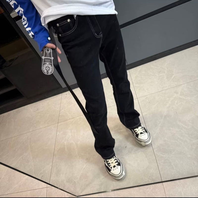 Trendy Black Slim-Fit Men's Straight-Leg Casual American High Street Jeans Design Slimming Flared Long Pants