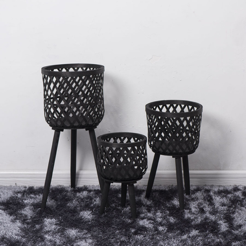 Maceta de ratán de estilo nórdico, balcón interior, sala de estar, planta, eneldo verde, soporte de flores de piso alto de madera tejido a mano