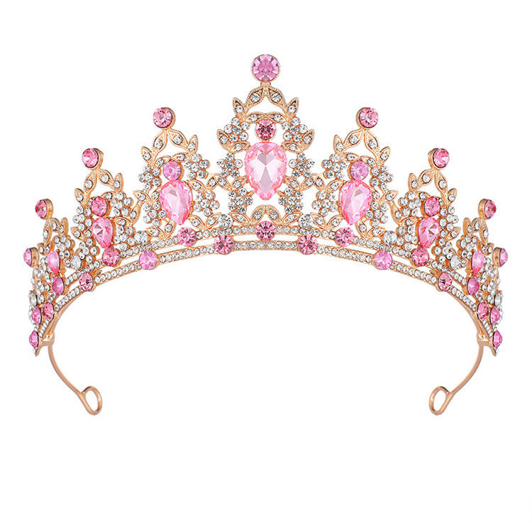 Juegos de joyería de baile de cena transfronterizos de Europa y América, collares, pendientes, corona de boda, vestido de boda de tres piezas, diamante rosa, rey