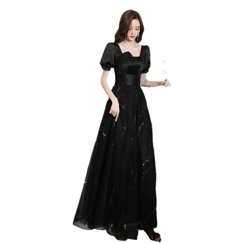 Vestido de noche negro para banquete 2026, corte ajustado, elegante, estilo pasarela, para eventos sociales, vestido largo de fiesta con cola larga. image 1