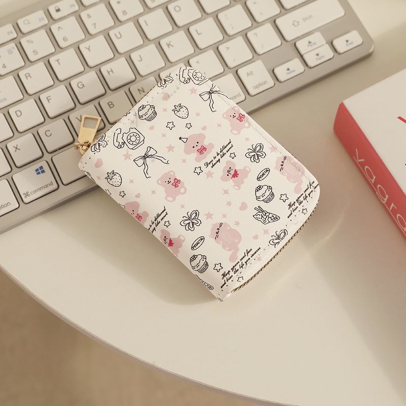 Lindo tarjetero para mujer de gran capacidad ultrafino con múltiples tarjetas, tarjetero compacto, licencia de conducir, bolso de almacenamiento, monedero portátil