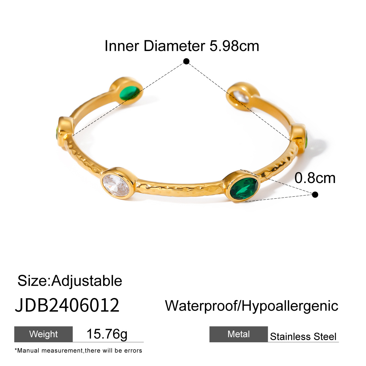 JEDING Europa y América pulsera de zircon de acero inoxidable en el viento ligero lujo joyería retro 18k oro no desvanecido pulsera de acero titanio