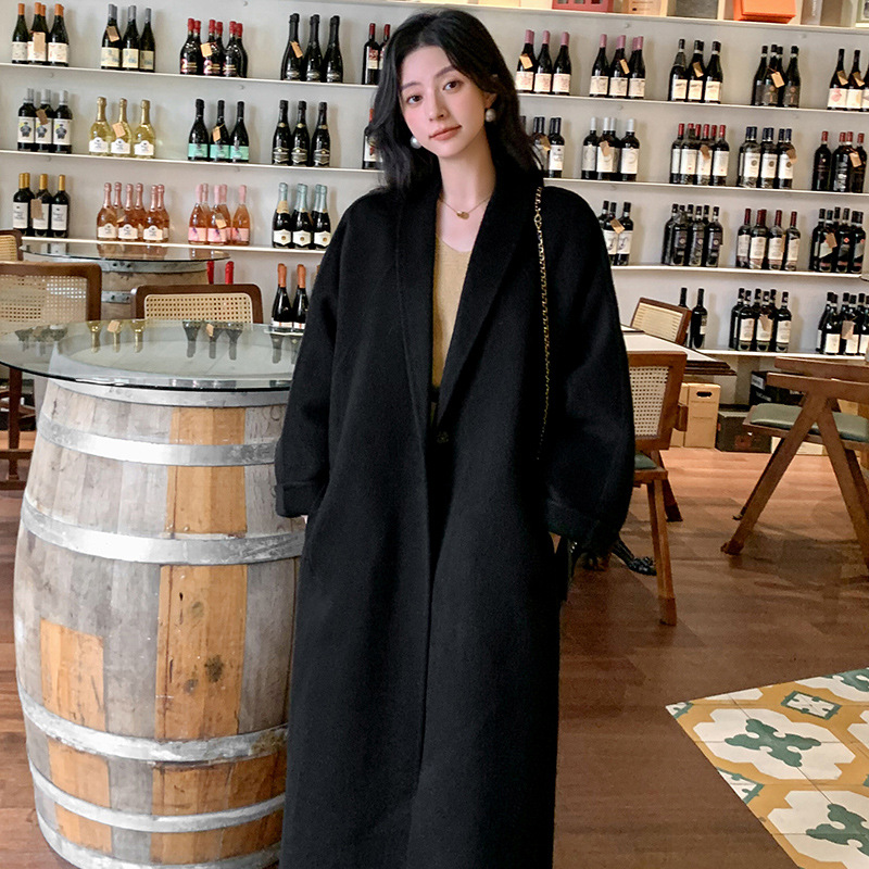 2024 New Autumn and Winter Camel Lapel Double-Sided Woolen Outwear Loose Lazy Cocoon-Shaped Wool Outwear Women's Long Style