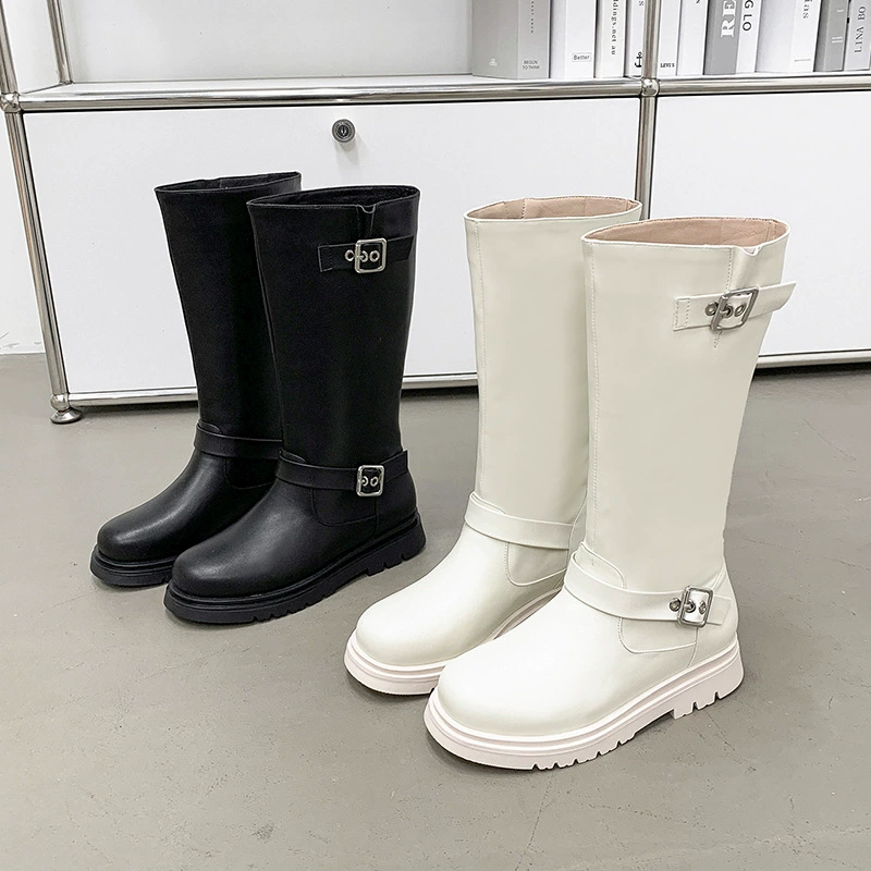 Сапоги для девочек, осенне-зимние, новые модные Универсальные детские сапоги для верховой езды, высокие сапоги для маленьких девочек, кожаные сапоги для средних и больших детей, одинарные