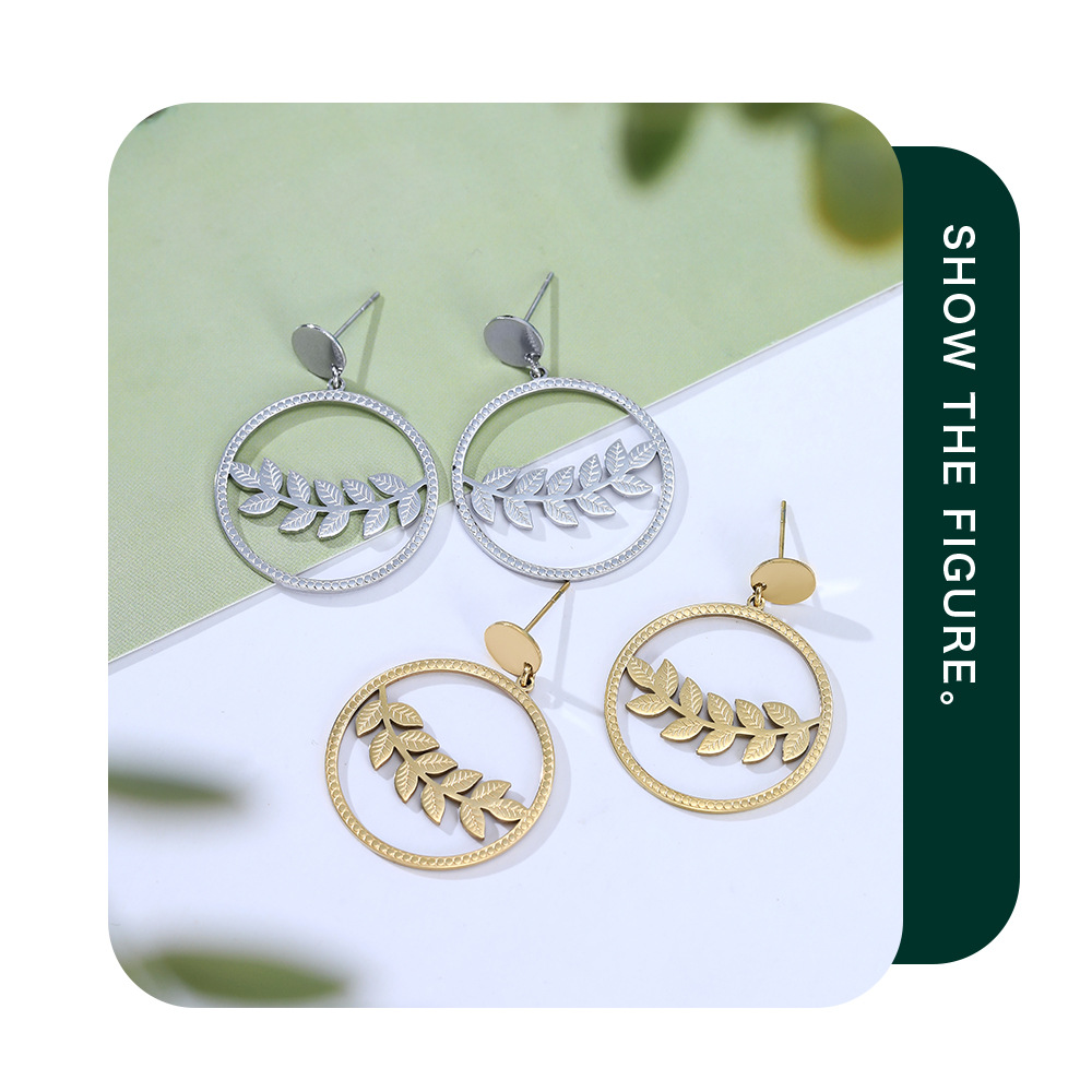 Fashion Leaf Stainless Steel Plating Drop Earrings 1 Pair