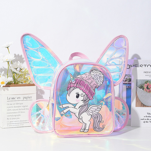 New Fashion Laser Butterfly Wing Backpack for Kids, Cute Unicorn Transparent TPU Trendy Backpack