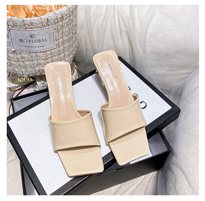 Dép sandal nữ quai ngang mũi vuông đính pha lê, đế dày gót vừa 3–5 cm — Màu bạc, Màu hồng nude, Màu mơ Nude chi tiết 28