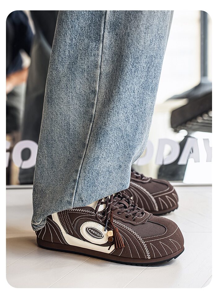Giày sneaker nam da tổng hợp cổ thấp đế phẳng, kiểu giày tập luyện thể thao — Màu xanh da trời, màu nâu, đen chi tiết 9