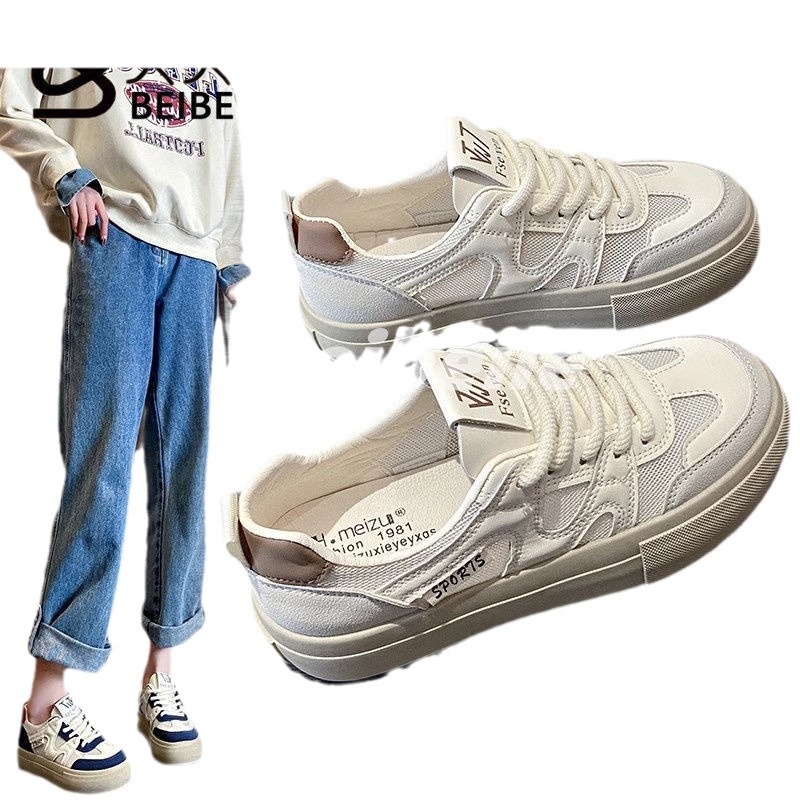 Zapatos de malla transpirables de malla de zapatos blancos de mujer 2024 primavera y verano nuevos zapatos de skate de estilo extranjero zapatos casuales de mujer