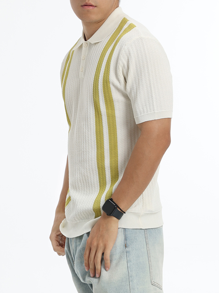 Europa y Estados Unidos hombres transfronterizos de hielo de color contrastante polo de punto vertical de manga corta con solapa de negocios casual de alta calidad ropa de hombre