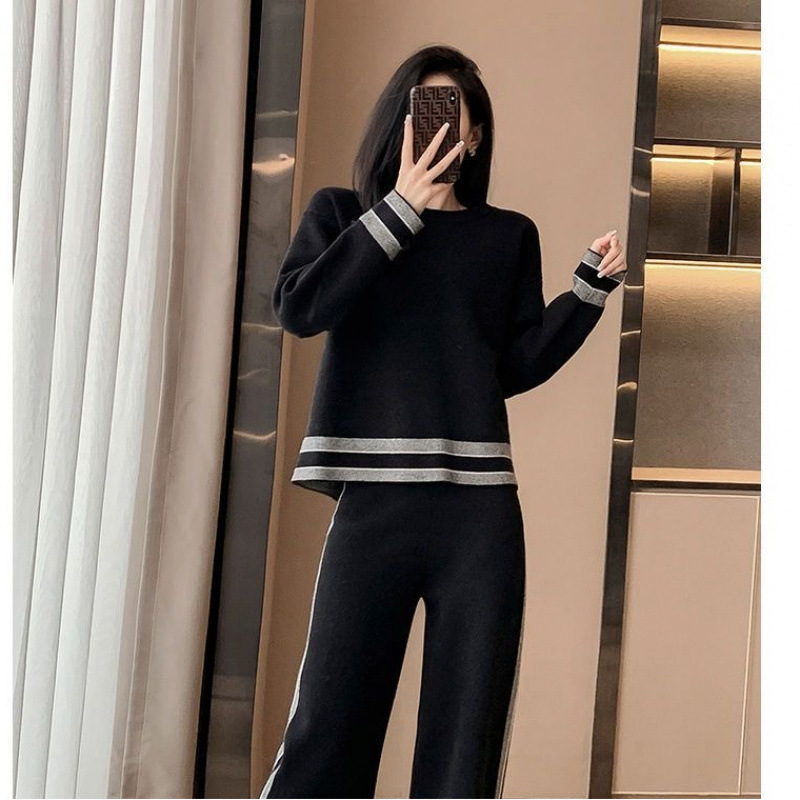 Casual Small Fragrance Sweatshirt Sports Suit for Women 2025 Spring and Autumn New Fashion Large Size Wide Leg Pants Two-Piece Set for Women