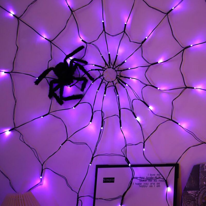 Halloween Spider Web Lights Led Remote Control Spider Web Lights Ghost Festival Party Atmosphere Decoration Lights Battery Version Wholesale