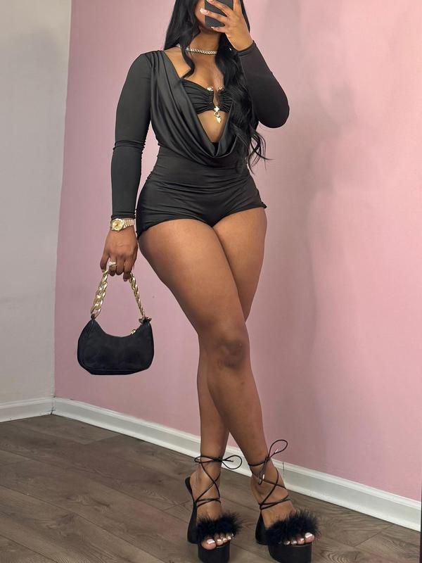 Women's Solid Color Romper Lady Fashion Casual Romper for