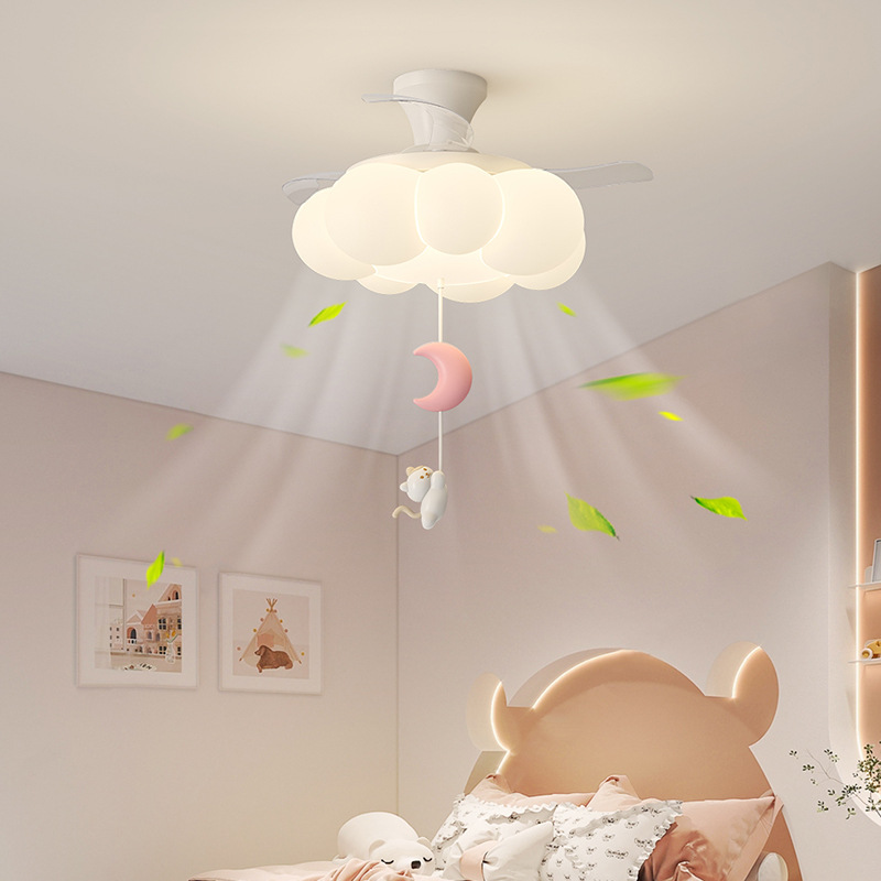 Cream Style Fan Lamp Children's Room Ceiling Lamp Cartoon Eye Protection Silent Cloud Fan Lamp Restaurant Bedroom Fan Lamp