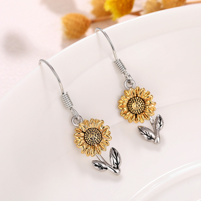 Copper Material 1 Pair Pastoral Flower Copper Drop Earrings