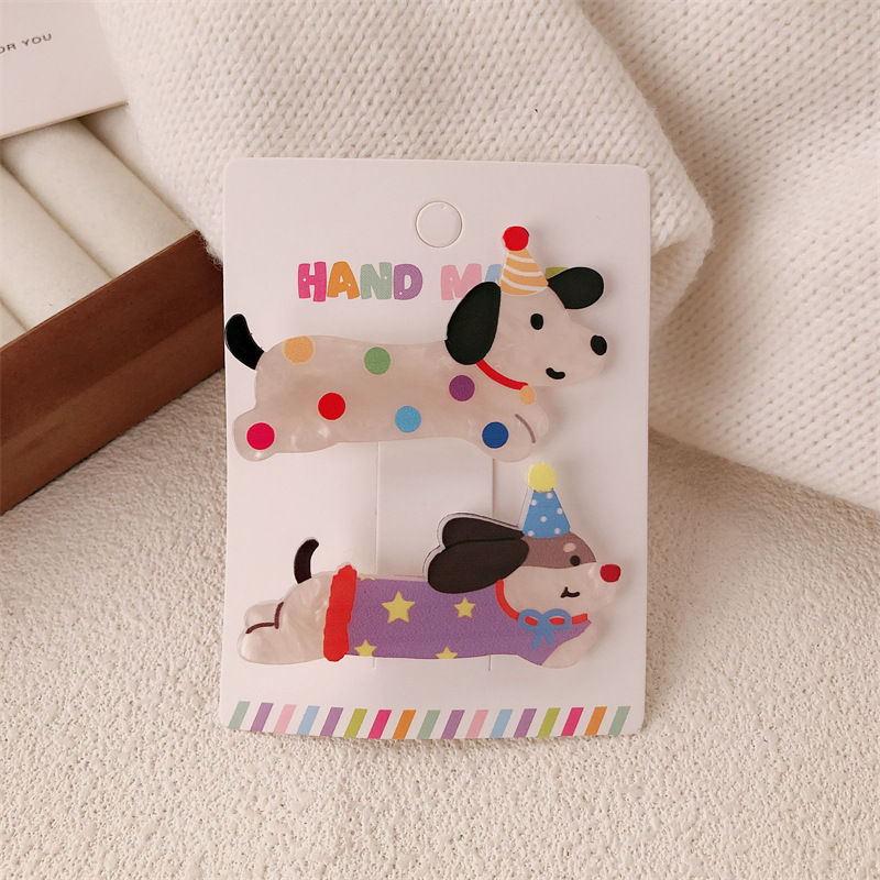 Caricatura encantadora onda punto perrito gatito broche de cabello de niña corazón arco de cabello roto fijación de bordes broche de cabello de gatito universal