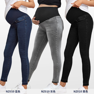 European and American Pregnant Women's High-Waisted Belly-Supporting Denim Pants, Fashionable Tight-Fitting Elastic Autumn and Winter Cross-Border Export Maternity Wear