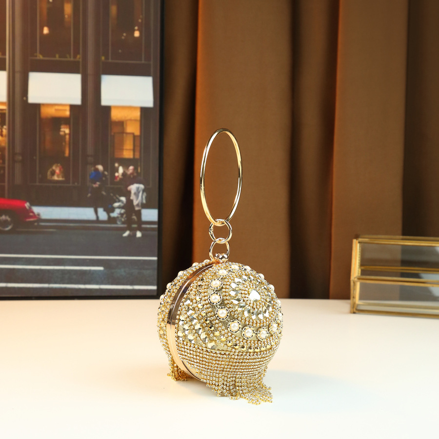 Women's Full Diamond & Pearl Embellished Metal Chain Crossbody Shoulder Bag Glamous PU Leather Handbag For Weddings And Parties_voghion.com
