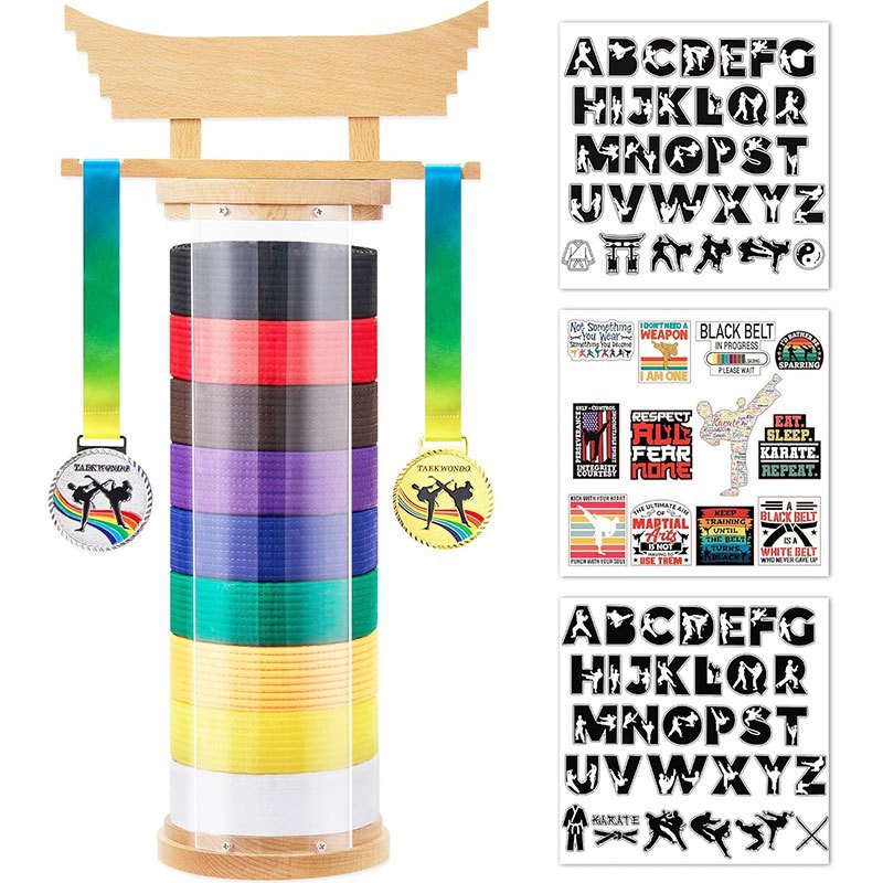 Cross-Border New Taekwondo Belt Rack Multi-Grid Karate Belt Storage Rack Wall-Mounted Trophy Medal Display Rack